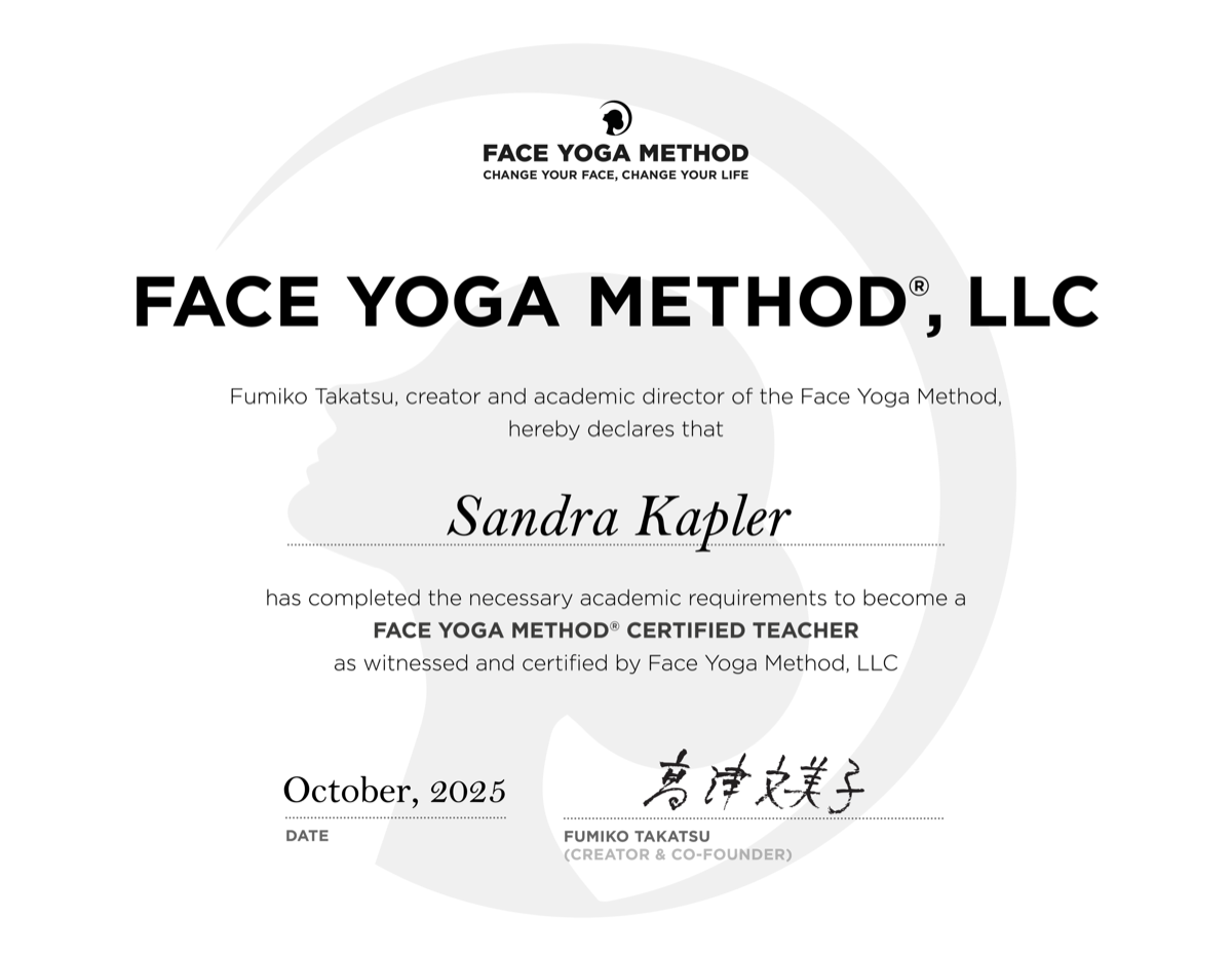 Zertifikat: Sandra Kapler – Face Yoga Method® Certified Teacher